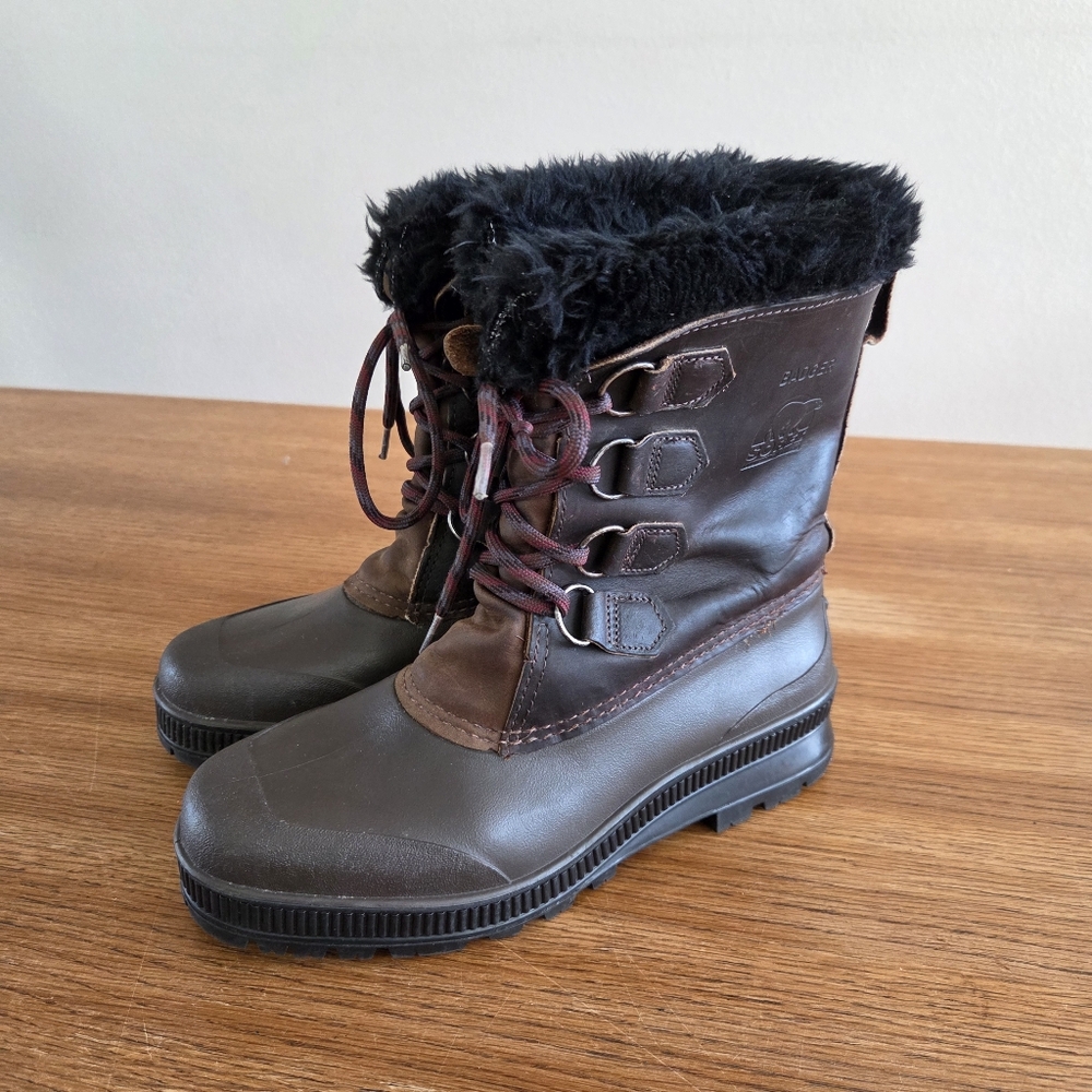 Sorel BADGER Women's Leather Snow Boot Size 9 Dark Brown